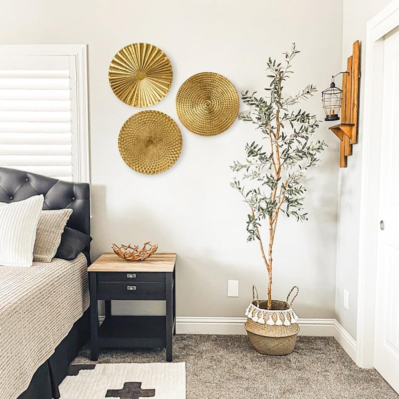 Briful Practical experience crafted 12" Gold Wall Décor Pack of 3 Metal Starbursts Radial Plate Wall Art Modern Accent Hanging Wall Decorations For Home Office Bedroom Or Living Room Wall Sculptures Multi-budget available picks - Image 3