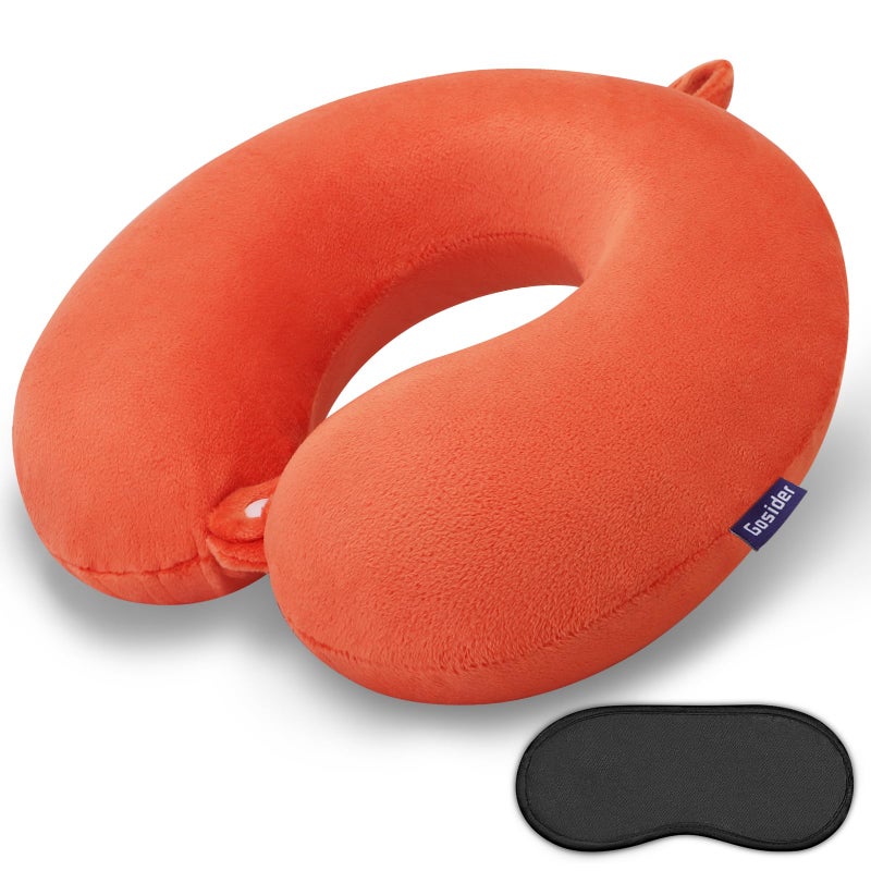 Gosider Orange Memory Foam Velvet Travel Neck Pillow for Airplane Car Train - Image 2