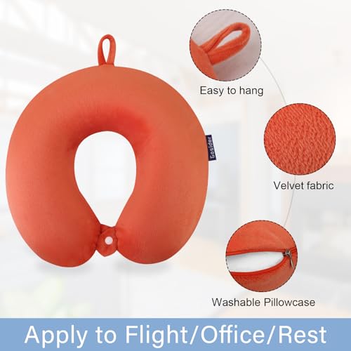 Gosider Orange Memory Foam Velvet Travel Neck Pillow for Airplane Car Train - Image 3