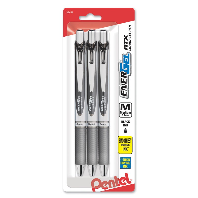 Pentel EnerGel RTX Liquid Gel Ink Pens, (0.7mm), Medium Line, Black Ink, Pack of 3 (BL77BP3A) - Image 1