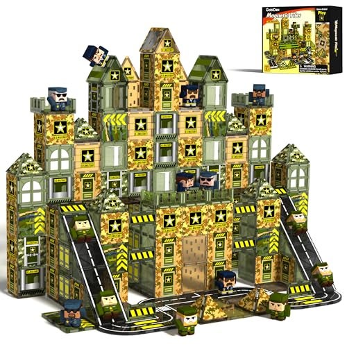 GobiDex 100PCS Army Magnetic Tiles Building Set for Kids STEM Military Magnetic Building Blocks with 6 Magnetic Army Men Educational Construction Toys Gift for Boys Girls 3 4 5 6 7 8 9 Year Old - Image 1