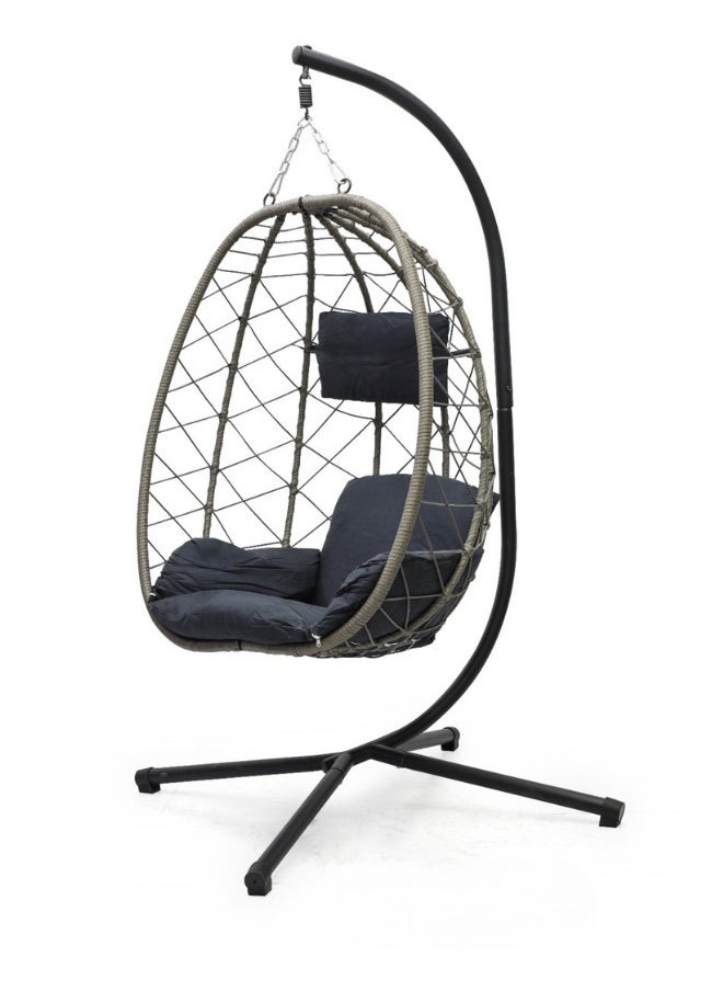ALWASIT HOME - Best Hanging swing chair | Hanging Egg Indoor Outdoor Patio Wicker Rattan Swing Chair with UV Resistant Random Washable Cushions & Iron Frame for Garden, Living Room & Backyard & (Grey/Bk) - Image 1