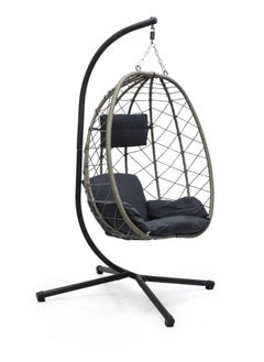 Best Hanging swing chair | Hanging Egg Indoor Outdoor Patio Wicker Rattan Swing Chair with UV Resistant Random Washable Cushions & Iron Frame for Garden, Living Room & Backyard & (Grey/Bk)