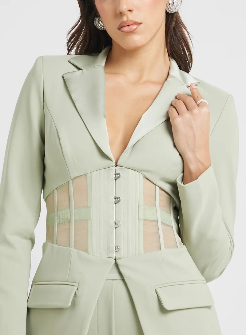 lavish alice Sheer Satin Mix Corset Blazer