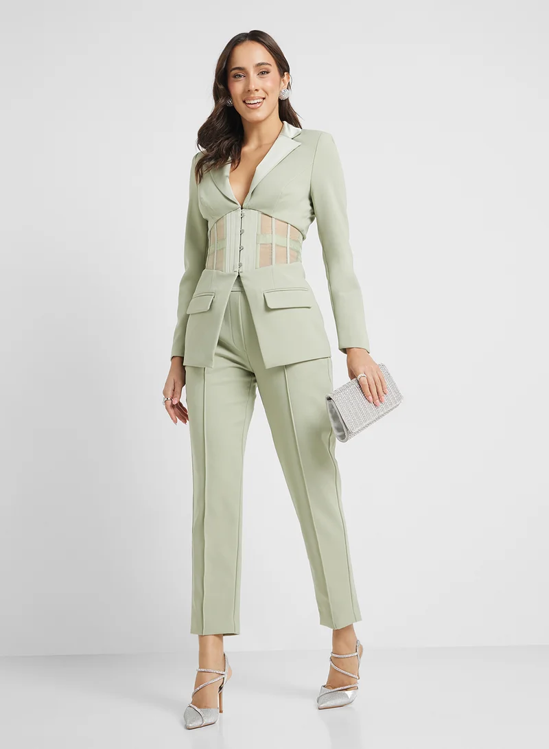 lavish alice Sheer Satin Mix Corset Blazer