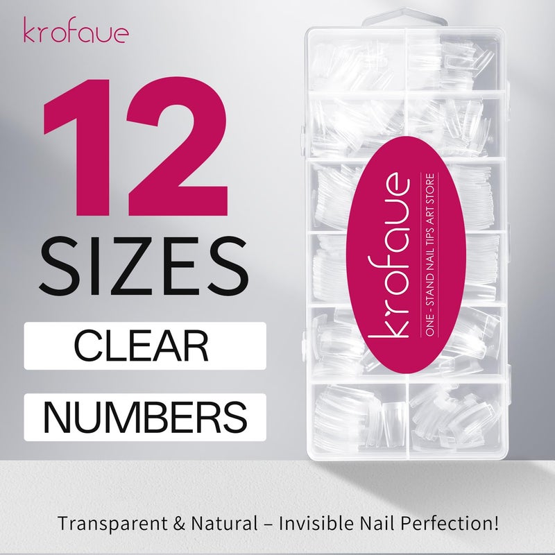 krofaue 504PCS Clear Fake Nails - Half Cover French Nail Tips 12 Sizes Acrylic Soft Gel Square False Tips Gift for Nail Extension DIY & Salon - Image 2