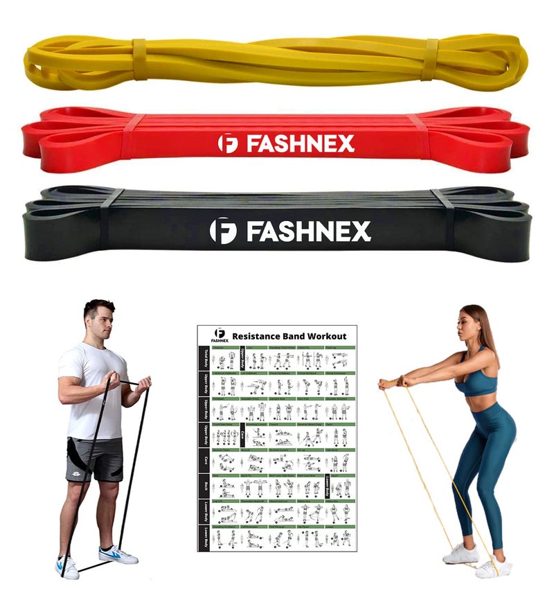 FASHNEX Resistance Bands, Pull Up Assist Exercise Band, Perfect for Mobility, Body Stretching, Home Workout, Fitness Training Loop Bands for Men & Women (Set of 3 Bands (Light, Medium, Heavy)), Rubber - Image 1