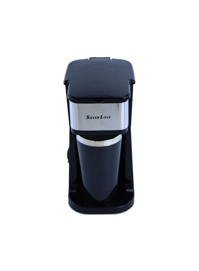 Silver Love Compact Coffee Maker SC-1102, Fast Brew Single Cup Coffee Machine with Travel Mug, Reusable Filter Basket, Stylish Design for Modern Kitchens - Image 4