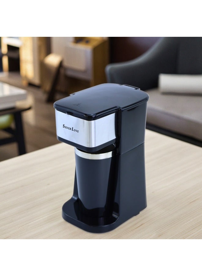 Silver Love Compact Coffee Maker SC-1102, Fast Brew Single Cup Coffee Machine with Travel Mug, Reusable Filter Basket, Stylish Design for Modern Kitchens - Image 3