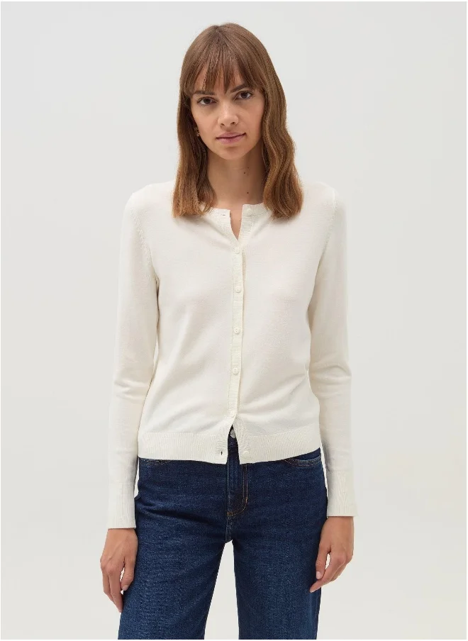 او في اس Solid colour cardigan with round neck