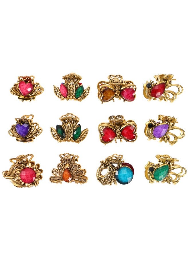 سولوستر مشابك مخلب معدنية صغيرة من SOLUSTRE مرصعة بأحجار الراين الكريستالية - مشابك فك عتيقة للاستخدام اليومي (12 قطعة، ألوان عشوائية) - Image 1