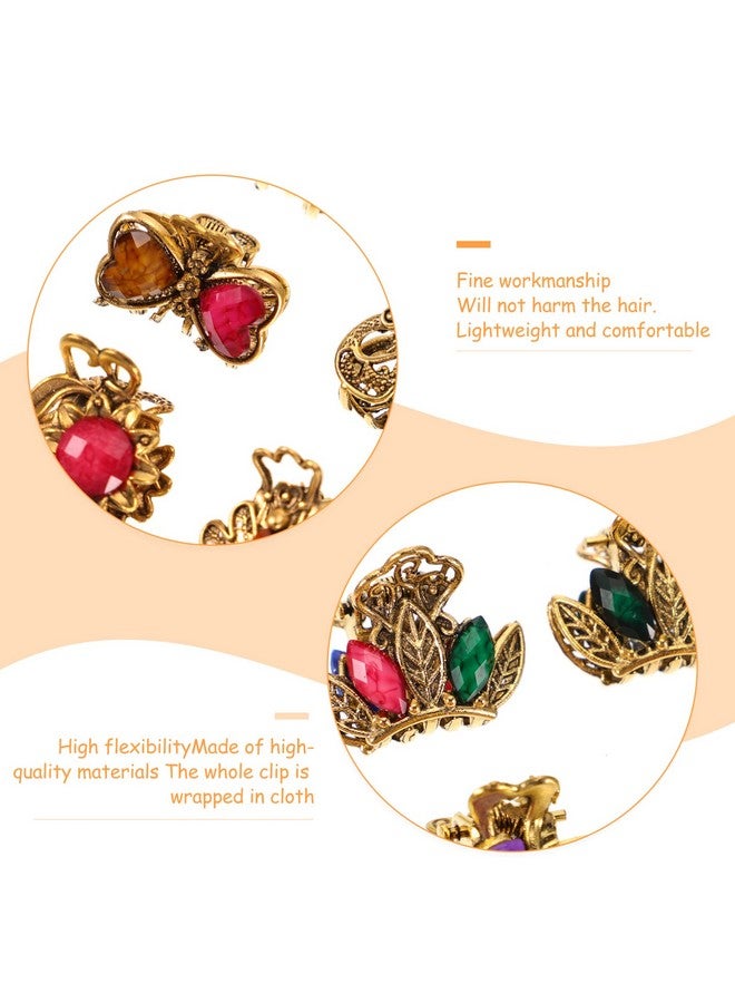 سولوستر مشابك مخلب معدنية صغيرة من SOLUSTRE مرصعة بأحجار الراين الكريستالية - مشابك فك عتيقة للاستخدام اليومي (12 قطعة، ألوان عشوائية) - Image 2