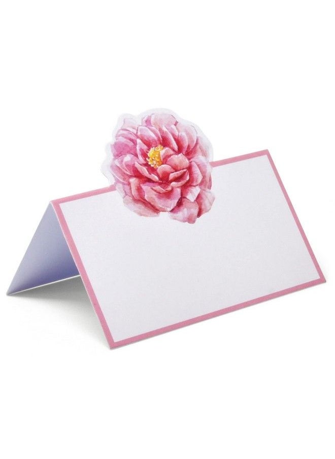 Gift Boutique - 100 Pack Pink Peony Floral Place Cards Flower Wedding Seating Name Card Table Setting Folded Tent Cards For Baby Shower Dinner Weddings Reception Tables Placement Party Decorations 2 X 3.5 Inches - Image 1