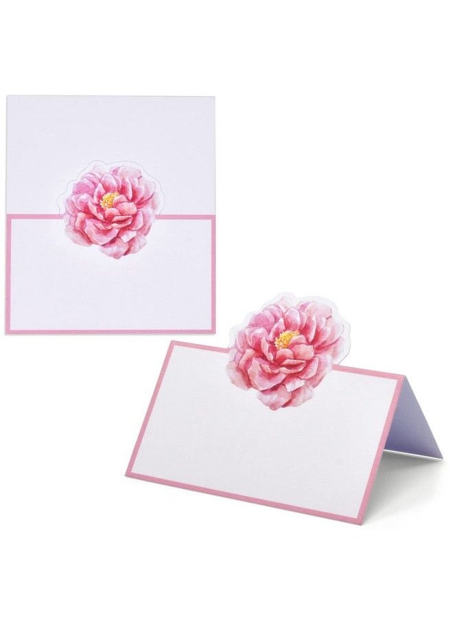 Gift Boutique - 100 Pack Pink Peony Floral Place Cards Flower Wedding Seating Name Card Table Setting Folded Tent Cards For Baby Shower Dinner Weddings Reception Tables Placement Party Decorations 2 X 3.5 Inches - Image 1
