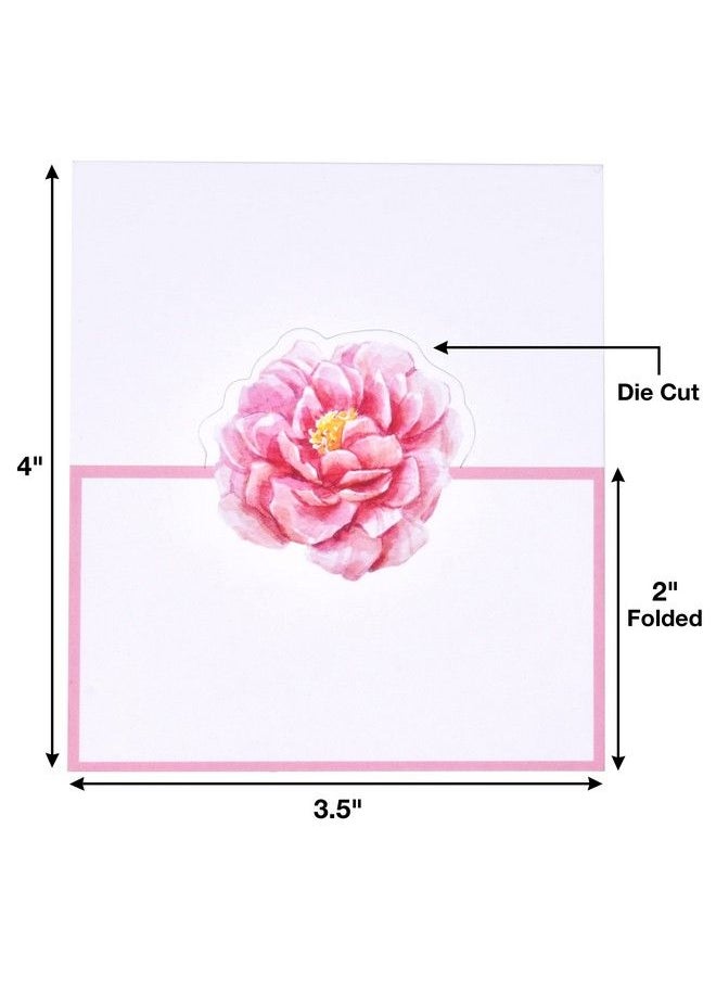 Gift Boutique - 100 Pack Pink Peony Floral Place Cards Flower Wedding Seating Name Card Table Setting Folded Tent Cards For Baby Shower Dinner Weddings Reception Tables Placement Party Decorations 2 X 3.5 Inches - Image 1