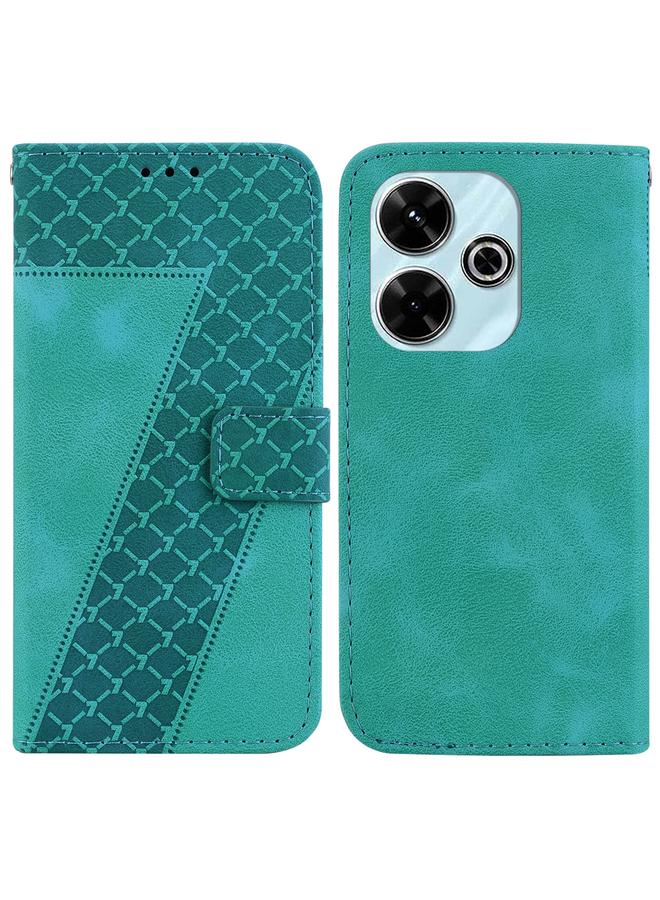 For Xiaomi Redmi 13 4G Seven-shaped Embossed Leather Phone Case(Green)