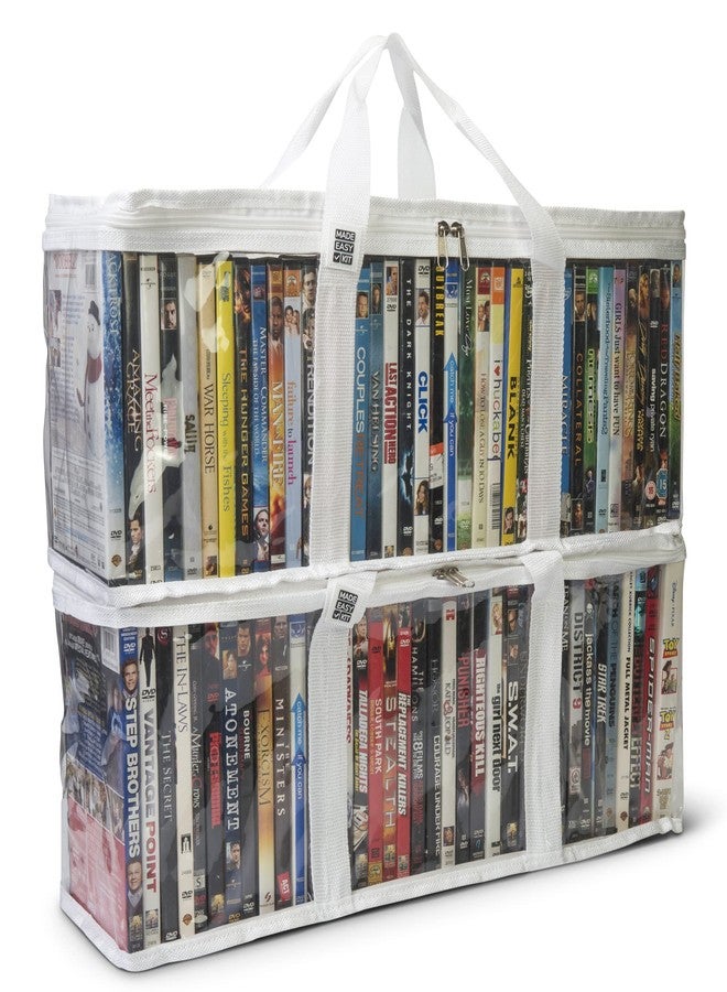 مايد إيزي كيت حقيبة تخزين أقراص DVD من Made Easy Kit - منظم PVC شفاف، مقابض مخيطة ثلاثياً، فواصل - قابلة للتكديس، موفرة للمساحة، تتسع لـ 40 علبة DVD - حاوية لأقراص الأفلام وألعاب الفيديو وأشرطة VHS (أبيض، حقيبتان) - Image 1