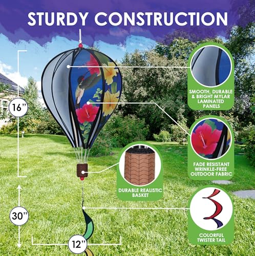 Premier Kites Hot Air Balloon Hanging Garden Spinner 16" - Vibrant Hummingbird Design, Weather-Resistant Outdoor Decor, Durable & Lightweight for Patios, Yards, and Gardens - Eye-Catching Wind Spinner - Image 3