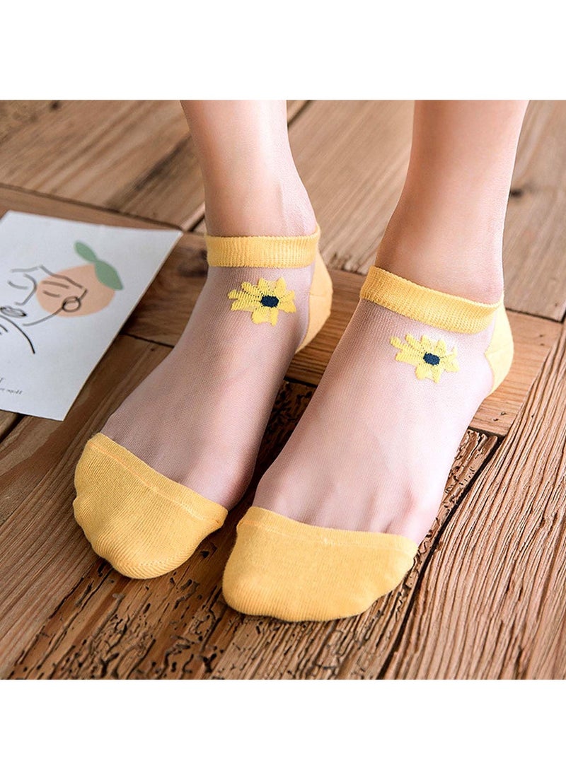 KASTWAVE - 5 Pairs Translucent Socks - Sheer Breathable and Comfortable，Daisy Embroidery Pattern Women's No Show Ankle Socks for Indoor and Outdoor Wear - Image 1