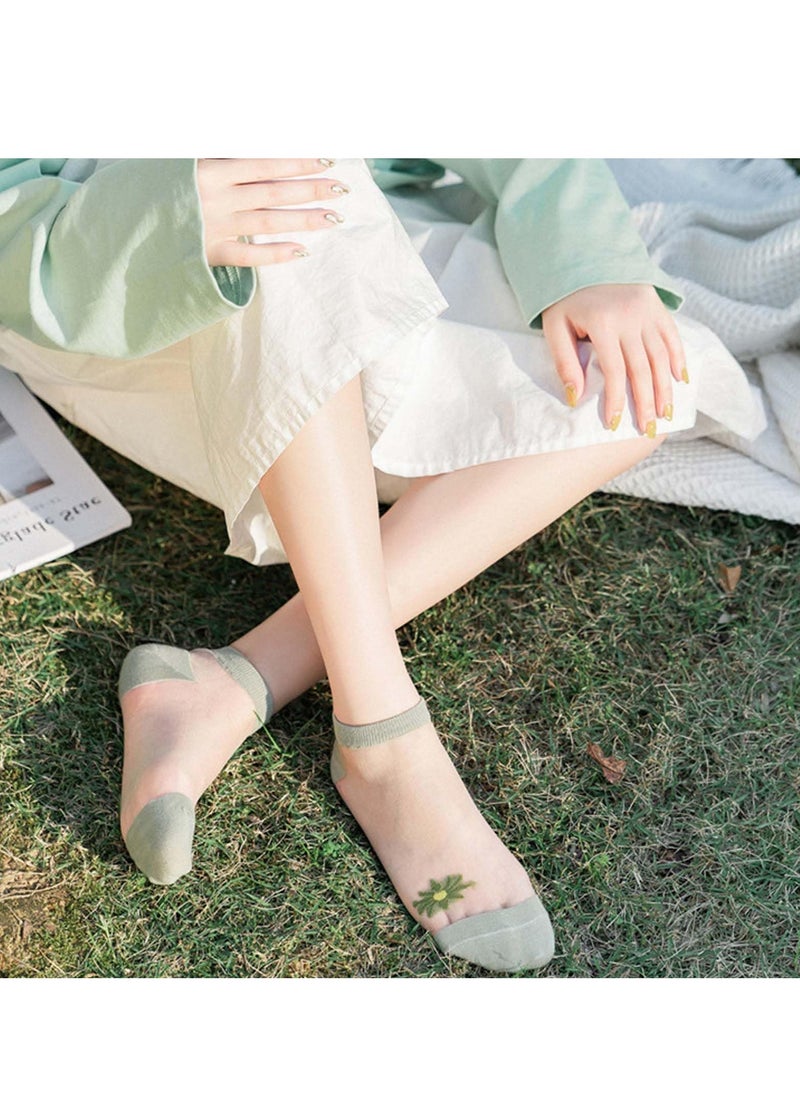 KASTWAVE - 5 Pairs Translucent Socks - Sheer Breathable and Comfortable，Daisy Embroidery Pattern Women's No Show Ankle Socks for Indoor and Outdoor Wear - Image 1