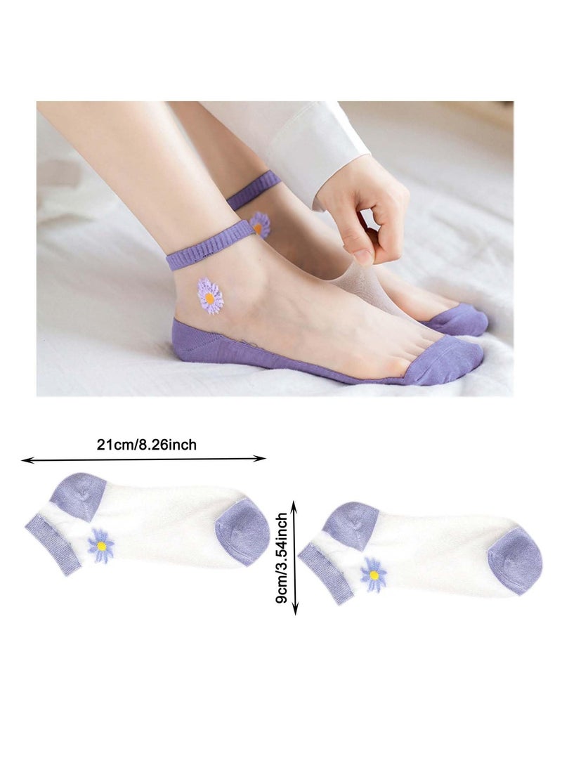 KASTWAVE - 5 Pairs Translucent Socks - Sheer Breathable and Comfortable，Daisy Embroidery Pattern Women's No Show Ankle Socks for Indoor and Outdoor Wear - Image 1