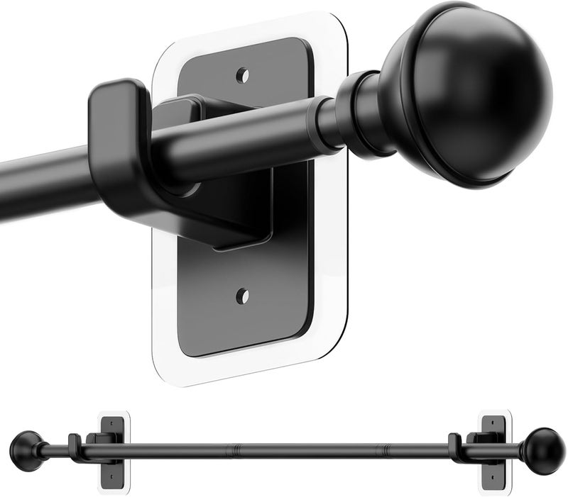 ENJOYBASICS 1 Pack No Drill Curtain Rods for Window 28 to 47 Inches, 5/8 Inch Diameter Renter Friendly Drapery Rod with Adhesive Brackets without Drilling, Adjustable from 27 to 52 Inches, Black - Image 1