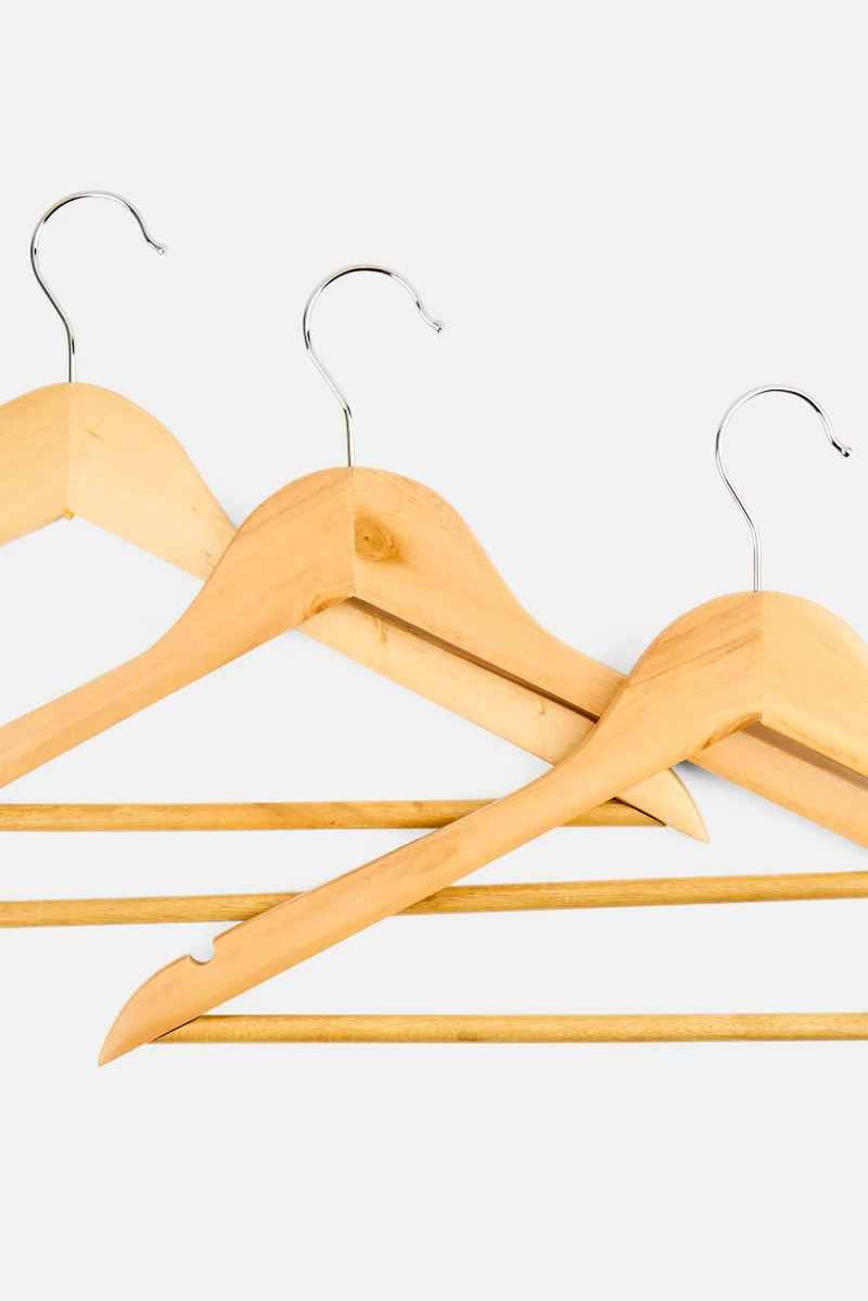 Muy Mucho 3 Piece Wooded Hanger, Tan