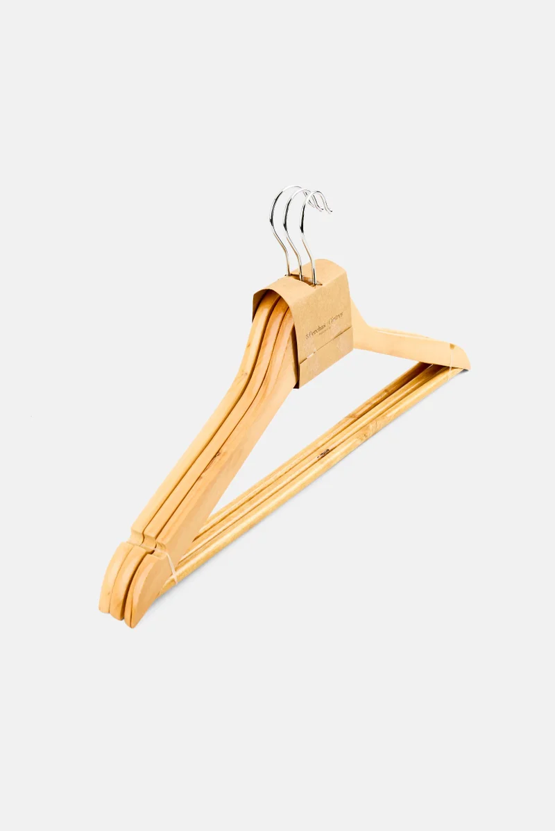 Muy Mucho 3 Piece Wooded Hanger, Tan