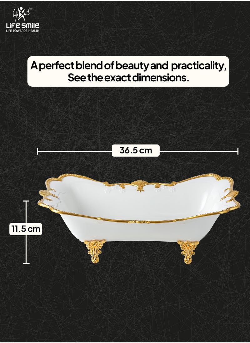 Life Smile LIFE SMILE Serving Bowl With Gold Stand  - Bone China Fruit Basket For Fruit Vegetable Storage Snack Nuts Cake Dessert  - Image 3