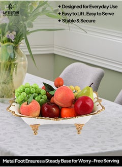 Life Smile LIFE SMILE Serving Bowl With Gold Stand  - Bone China Fruit Basket For Fruit Vegetable Storage Snack Nuts Cake Dessert  - Image 5