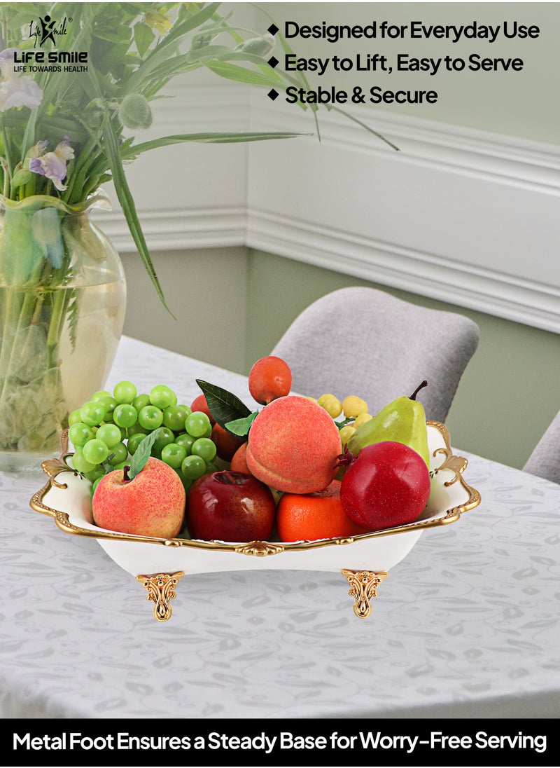 Life Smile LIFE SMILE Serving Bowl With Gold Stand  - Bone China Fruit Basket For Fruit Vegetable Storage Snack Nuts Cake Dessert  - Image 5