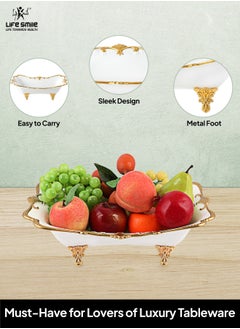 Life Smile LIFE SMILE Serving Bowl With Gold Stand  - Bone China Fruit Basket For Fruit Vegetable Storage Snack Nuts Cake Dessert  - Image 4