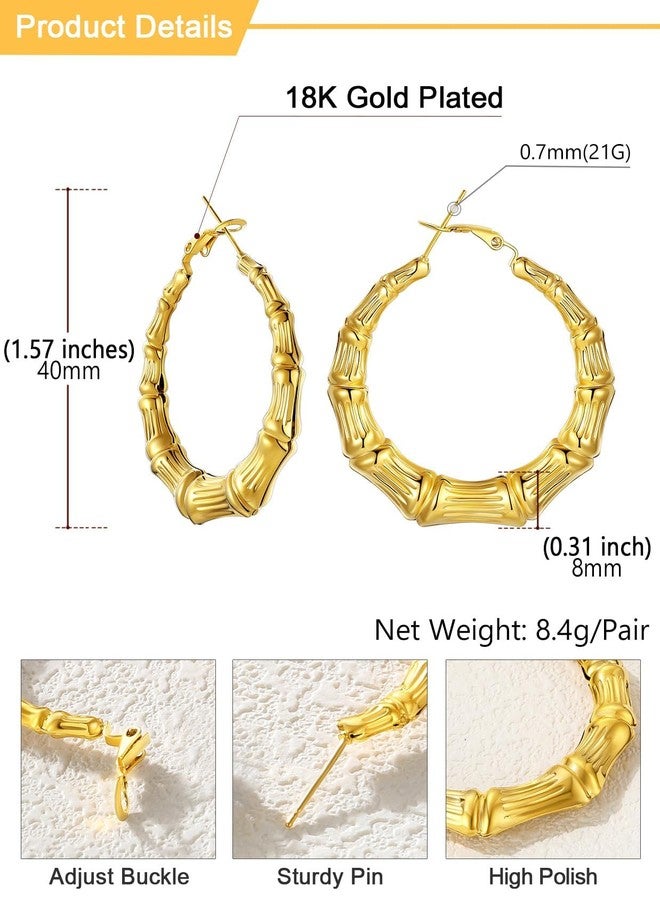 U7 Party Jewelry 18K Gold Plated Lightweight Tube Bamboo Hoop Earrings for Women - Image 5