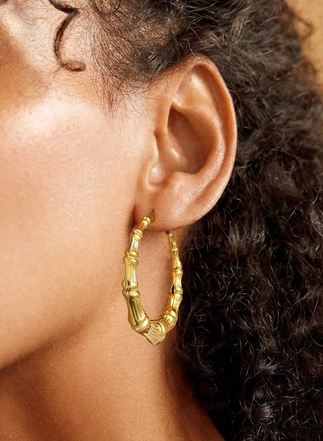 U7 Party Jewelry 18K Gold Plated Lightweight Tube Bamboo Hoop Earrings for Women - Image 2