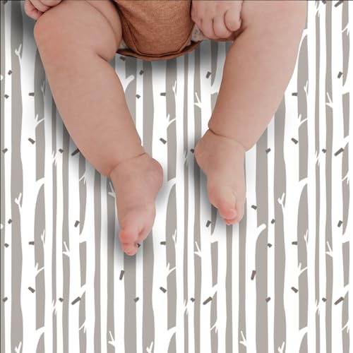 Trend Lab Birch Stripe Deluxe Flannel Changing Pad Cover-Birch Stripe Print, Cotton Flannel, Grays, White, Fully Elasticized, 6 in Deep Pockets, Fits Standard Changing Pad 16 in x 32 in - Image 4