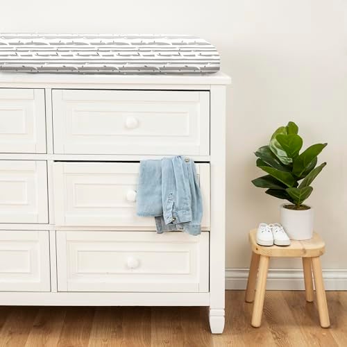 Trend Lab Birch Stripe Deluxe Flannel Changing Pad Cover-Birch Stripe Print, Cotton Flannel, Grays, White, Fully Elasticized, 6 in Deep Pockets, Fits Standard Changing Pad 16 in x 32 in - Image 3