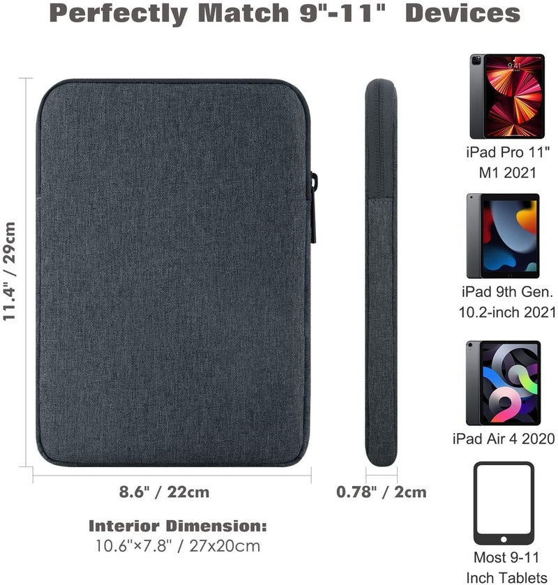Moca 9 to 11 Inch Tablet Sleeve Bag Carrying Case Fits iPad air 5 10.9" 2022, iPad Pro 11 2021-2018, iPad 9/8/7th Gen 10.2, iPad Air 4 10.9/Air 3 10.5, Tab S8 11"/Tab A 10.1 (27x20cm) (Space Grey) - Image 2