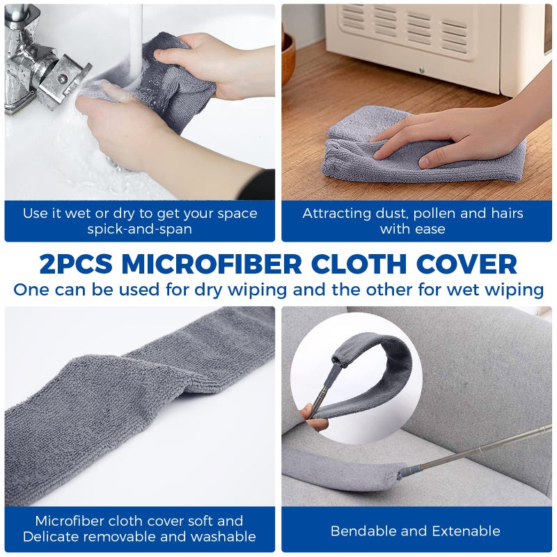 AURUZA Retractable Gap Dust Cleaner Cleaning Tools with 2 Microfiber Dusting Cloths Long Handle 60inches Washable and Retractable Duster Brush for Cleaning Under Appliances Furniture Couch Fridge - Image 4