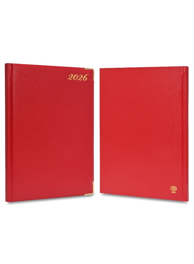 FIS مفكرة تنفيذية 2026، حجم 210x260 مم، إصدار ذهبي، غلاف صلب من الفينيل، جانب واحد مبطن، حواف مطلية بالذهب، زوايا مستديرة، إنجليزي/فرنسي، ورق أبيض 70 جرام، غلاف أحمر - FSDI32EG26RE - Image 2