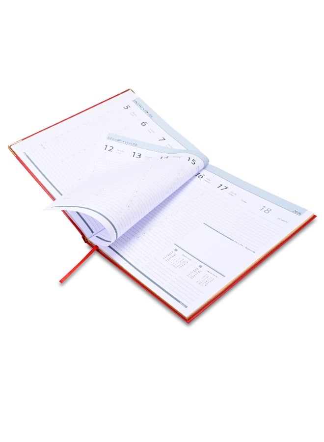 FIS مفكرة تنفيذية 2026، حجم 210x260 مم، إصدار ذهبي، غلاف صلب من الفينيل، جانب واحد مبطن، حواف مطلية بالذهب، زوايا مستديرة، إنجليزي/فرنسي، ورق أبيض 70 جرام، غلاف أحمر - FSDI32EG26RE - Image 4