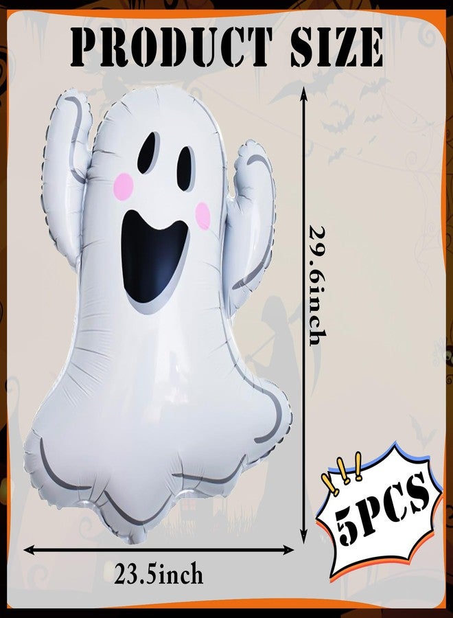 D-Fokes 5PCS Halloween Ghost Balloons, White Ghost Mylar Balloons, Reusable Halloween Balloon Party Supplies Trick or Treat, Baby Shower, Birthday Themed Party Decorations - Image 5