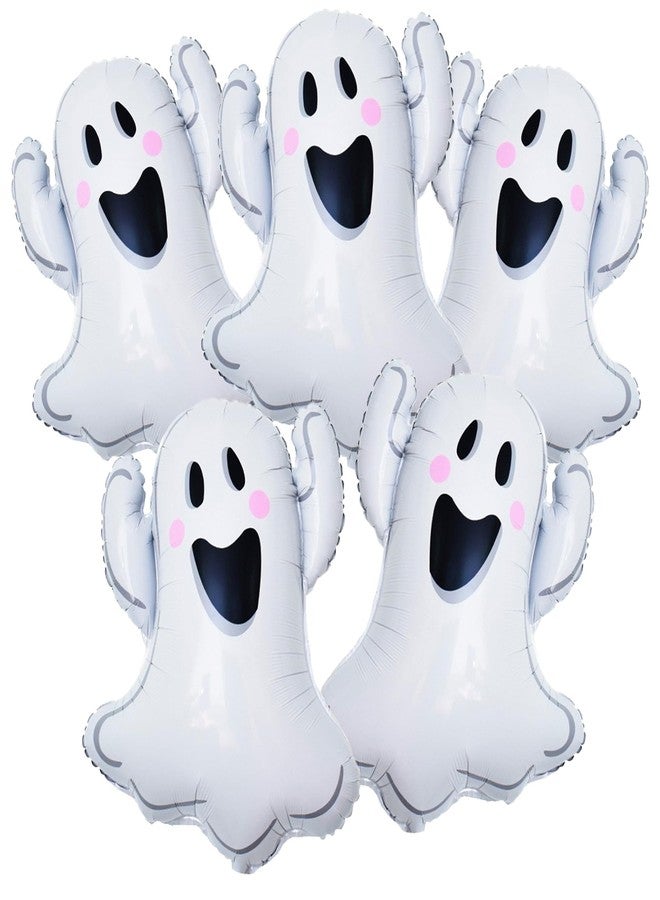 D-Fokes 5PCS Halloween Ghost Balloons, White Ghost Mylar Balloons, Reusable Halloween Balloon Party Supplies Trick or Treat, Baby Shower, Birthday Themed Party Decorations - Image 1