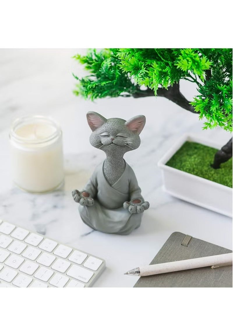 تمثال قطة رمادية، ديكور لليوغا والتأمل، هدية مثالية لمحبي القطط. - Image 4