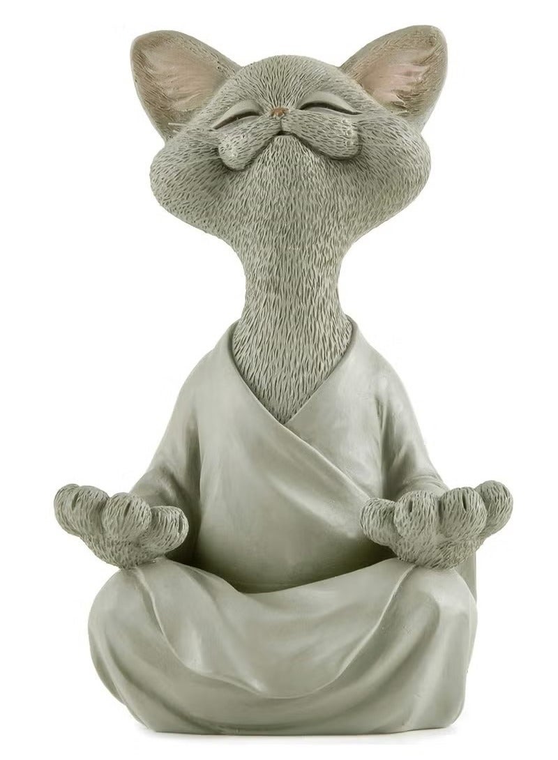 تمثال قطة رمادية، ديكور لليوغا والتأمل، هدية مثالية لمحبي القطط. - Image 1