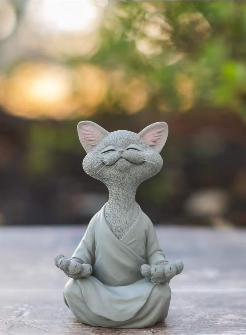 تمثال قطة رمادية، ديكور لليوغا والتأمل، هدية مثالية لمحبي القطط. - Image 3