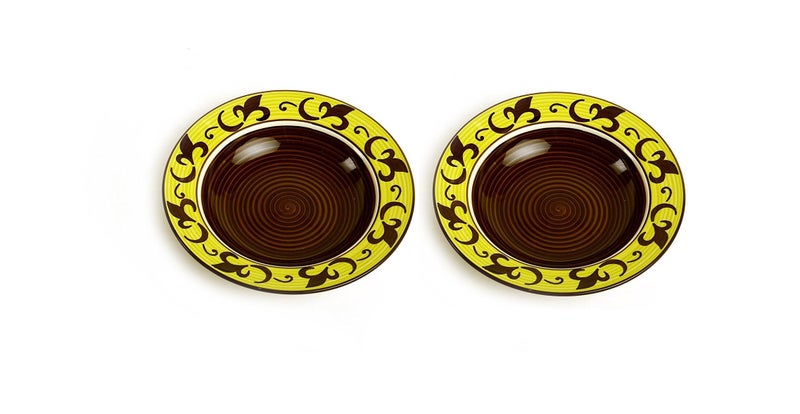 Caffeine Ceramic Handmade Stoneware Brown & Yellow Leaf 9" Soup Plates/Pasta Plate/Macaroni Plate (Set of 2, Dishwasher & Microwave Safe) - Image 4