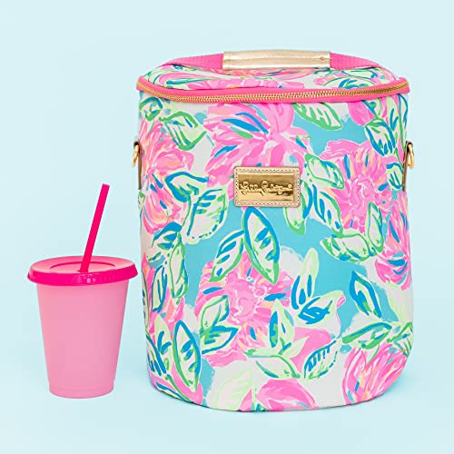 Lilly Pulitzer Pink/Blue/Green Insulated Soft Beach Cooler with Adjustable/Removable Strap and Double Zipper Close, Totally Blossom - Image 4