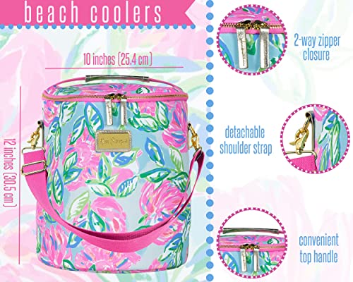 Lilly Pulitzer Pink/Blue/Green Insulated Soft Beach Cooler with Adjustable/Removable Strap and Double Zipper Close, Totally Blossom - Image 2