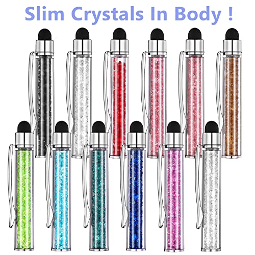 MengRan Cute Pens with Stylus Tip, 2 in 1 Black Ink Ballpoint Pens and Slim Crystal Stylus Pens for Touch Screens(12 colors) - Image 2