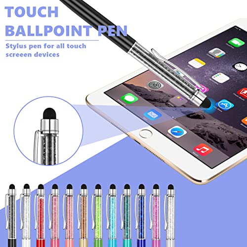 MengRan Cute Pens with Stylus Tip, 2 in 1 Black Ink Ballpoint Pens and Slim Crystal Stylus Pens for Touch Screens(12 colors) - Image 3